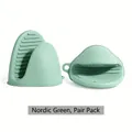 High-quality Nordic green heat resistant silicone oven mitts for kitchen baking, 1 pair pack - 1 Pair / Nordic Green