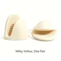 Set of two heat resistant creamy yellow silicone oven mitt clips for kitchen baking - 1 Pair / Milk Yellow