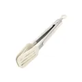Premium cream silicone food tongs with stainless steel handle for BBQ baking and cooking - Slotted Spatula / 9 Inch / White