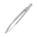 Professional stainless steel food tongs with white silicone tips and ring pull lock - 7 Inch Mini Tongs / White