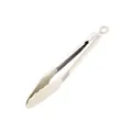 Cream white silicone tipped stainless steel food tongs for BBQ steak with locking ring - 9 Inch Silicone Tongs / White