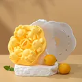 Yellow silicone baby food steam mold with cat paw and bear shapes, including lid - Yellow