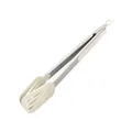 Premium stainless steel food tongs with cream silicone tips and locking ring mechanism - Slotted Spatula / 12 Inch / White