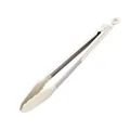 Cream silicone food tongs with stainless steel handle for BBQ, steak and kitchen use - 12 Inch Silicone Tongs / White