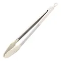 Heat-resistant silicone food tongs in cream white finish with stainless steel handle - 14 Inch Silicone Tongs / White
