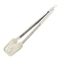 Professional stainless steel food tongs with cream silicone grippers for BBQ and baking - Slotted Spatula / 14" / White