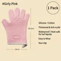 Pink heat-resistant silicone kitchen oven mitt with cotton lining, 28.5cm in length - Thickened Padded Five-Finger Gloves (GJ-26) / 1 Piece / Girly Pink
