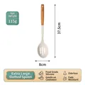 Large silicone slotted spoon with beech wood handle, 37.5cm length, white kitchen skimmer - Large Slotted Ladle