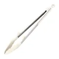 Professional stainless steel food tongs with heat-resistant silicone tips and stand, cream - 14 Inch Silicone Tongs With Stand