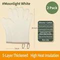 Moonlight white heat-resistant silicone oven mitts, non-slip gloves for baking - Thickened Padded Five-Finger Gloves (GJ-26) / 2 Pieces/Pack / Moonlight White
