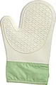 Heat resistant white silicone oven mitt featuring a soft green fabric cuff design - Two-Finger Style / 1 Piece / Gray with Green Cuff