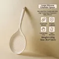 Large heat-resistant food-grade silicone slotted spoon in cream white for kitchen use - Large Colander / 36.0x16cm / White