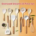 Premium 10-piece cream silicone kitchen utensil set with ergonomic beech wood handles - 10 Pieces/Pack / 10 Pieces/Pack