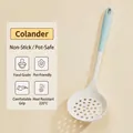 Silicone skimmer spoon with light blue handle, heat resistant up to 220°C, food grade. - Small Colander / Blue & White