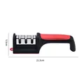 Professional 4-stage manual knife sharpener with ergonomic handle, 21.5cm length. - 3-Stage Non-Slip Sharpener / PP Bag / Red & Black