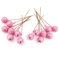 Close-up view of pink glitter artificial berries for Christmas floral decoration - Fruit Diameter ~10mm (Stem 5.5cm) / Pink (Coffee Stem)