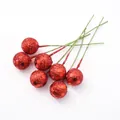 Macro detail of red glitter Christmas berry picks on stems for festive DIY holiday crafts. - Fruit Diameter ~10mm (Stem 5.5cm) / Red (Green Stem/Long)