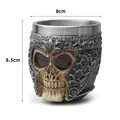 Gothic resin skull cup with stainless steel lining, 8.5cm height Halloween bar mug. - Skull Warrior Style (9086) / 8.5x8cm
