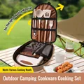 Comprehensive portable outdoor camping kitchen tool set with cutting board and storage bag - Ceramic Style (Square Bag) / Ceramic Kitchenware 10-Piece Set