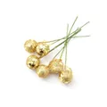 Macro detail of golden glittery berries on thin green wire stems for festive DIY decor. - Fruit Diameter ~10mm (Stem 5.5cm) / Gold (Green Stem/Long)