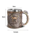 Odin Viking resin beer mug with stainless steel liner, 13.5cm width with dimensions shown - Odin Style (9128)