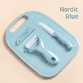 3-piece ceramic kitchen tool set in Nordic blue including knife, peeler, and cutting board - Ceramic Material Style / Nordic Blue