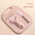 Nordic pink 3-piece ceramic kitchen set with cutting board, fruit knife and peeler. - Ceramic Material Style / Nordic Pink