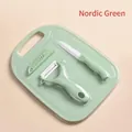 Nordic green 3-piece ceramic kitchen tool set including fruit knife, peeler and board - Ceramic Material Style / Nordic Green