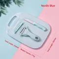 3-piece ceramic knife set with peeler and cutting board in Nordic blue finish - Stainless Steel Style / Nordic Blue