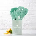 Set completo di utensili da cucina in silicone verde menta con supporto in marmo - Set da 11 pezzi / Verde chiaro