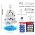 Komplettes 60 cm DIY weißes Mini-Weihnachtsbaum-Set mit blauen und silbernen Kugeln und LED-Lichtern - 60cm Blaue Basis (Warmweiße LED)