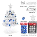 60 cm Mini weißer Weihnachtsbaum DIY-Set mit blau-silbernem Schmuck für Tischdeko - 60cm Weiße Basis (Keine Lichterkette)