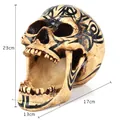 Resin tribal carved skull ornament decor with 23cm height and 17cm depth dimensions - Auspicious Cloud Carving Open Mouth Style / Vintage Bone Pattern Style (K201)