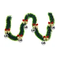 Detailed view of 2 meter Christmas green tinsel garland with red bows and silver balls - Style with 6 Silver Balls and 6 Gold-Red Bows