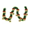 Detailed view of 2m green Christmas tinsel garland with festive gold bows and ball ornaments - Style with 6 Gold Balls and 12 Gold-Red Bows