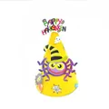 Detailed view of yellow Halloween DIY paper hat with spider and ghost motifs - One Size / Yellow Spider Ghost Style