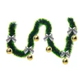 2m green Christmas tinsel garland with silver bows and gold baubles for tree decor - Style with 6 Gold Balls and 6 Silver Bows