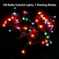 Detailed view of 100-head colorful Christmas fairy lights featuring seven unique lighting modes - Colorful