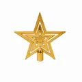 Detailed view of a golden multi-layered Christmas tree star topper on white background. - 18cm / Gold