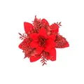 Nahaufnahme einer roten Glitzer-Weihnachtssternblume für die Deko - Künstliche Weihnachtsblume / Rot + Rot