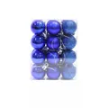 Close-up of 24 pieces blue Christmas balls in three textures: shiny, matte, and glitter - Set of 24 / Sapphire Blue