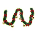 2m Dark green Christmas tinsel garland with red bows and golden ornaments for festive decor - Style with 6 Gold Balls and 12 Red Bows