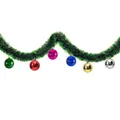 Festive 2m Green Christmas Tinsel Garland featuring Six Colorful Hanging Ball Ornaments - 6 Colorful Balls Style