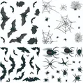 Halloween decorative stickers set featuring bats, spiders, and webs for festive window display - Realistic Bat Spider Web (HYW-015)