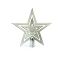 Detail view of a sparkling silver glitter Christmas tree topper star with nested design - 18cm / Silver