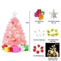 Complete pink mini desktop Christmas tree set including ornaments and warm white LED lights - 30cm Tree With Ornaments Warm White Light