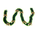2m dark green Christmas tinsel garland featuring gold bows and white snow tips decor - 6 Gold Bows Style