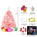 30cm mini pink tabletop Christmas tree set including ornaments and colorful LED string lights - 30cm Tree With Ornaments Multi-Color Light