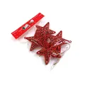 Close-up view of red hollowed-out Christmas star ornaments in festive packaging - 8cm 4 Pieces/Pack / Bright Red