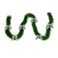 Festive 2m dark green Christmas tinsel garland decorated with six shiny silver bows - 6 Silver Bows Style